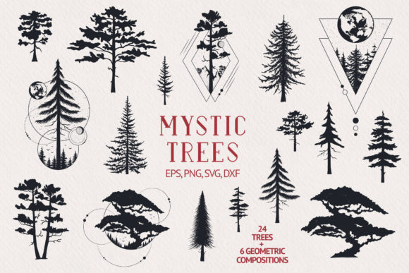Download Hand Drawn Mystic Trees Collection - Collection Collection