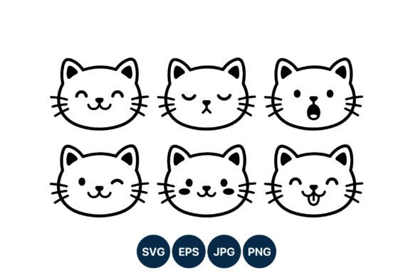 Download Cute Cat Faces Line Art Emotions - Faces Collection